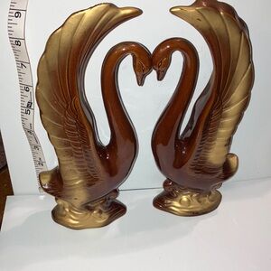 Mid-Century Redware Ceramic Brown and Gold Swan‎ Set